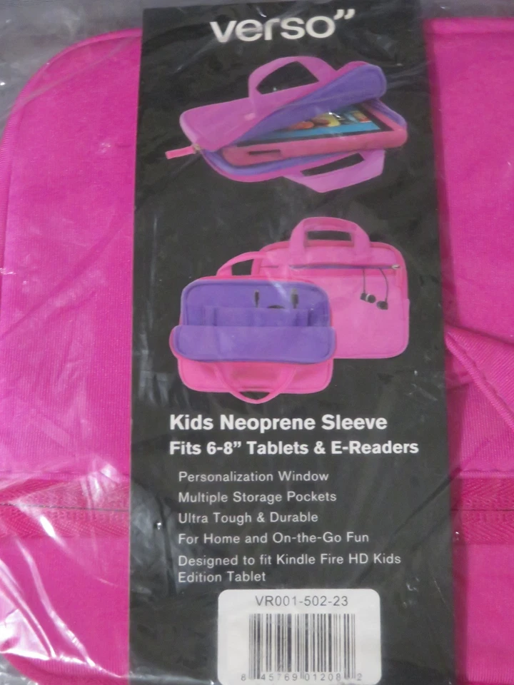 New Verso Kids 6" to 8” Universal Tablet E Reader Kindle Neoprene Sleeve Pink - Image 2 of 3