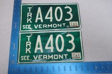 Vermont License Plate Tag VT 1971 71 Truck Pair Set A403