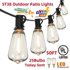 100FT Outdoor String Lights Patio Lights 2Pack-(50ft 25 Led) ST38 Shatterproof