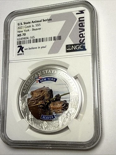 2021 COOK ISLANDS NEW YORK BEAVER NGC MS70 AMERICAN STATE ANIMALS 1 OZ SILVER CO