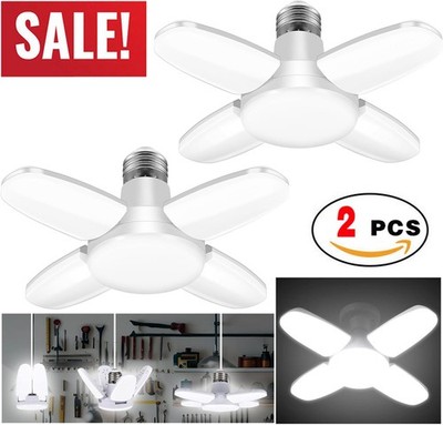 2-PACK E27 LED Garage Light Bulb Deformable Ceiling Fixture Lights Workshop Lamp