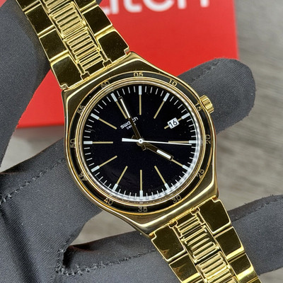 NEW  Swatch Irony BULLET Gold Tone Black Dial Stainless Steel Men's Watch YWG403
