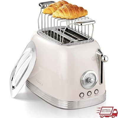 Retro 2 Slice Toaster Wide Slots Stainless Steel W/ Crumb Tray & Warming Rack US