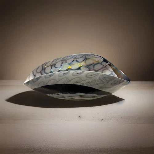 Large Murano Art Glass Bowl Black White Swirl Iridescent Hand Blown Italy