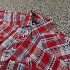 Wrangler Shirt Mens XL Red Plaid Western Pearl Snap Button Up Long Sleeve Cowboy