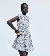 Zara White and Black Patterned Mini Dress