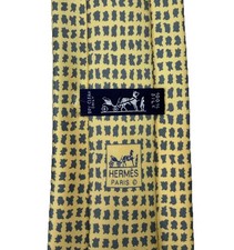 Hermes Mens Tie Geometric Yellow/Gray Satin Silk 5058 PA 3.75" W x 63" L euc