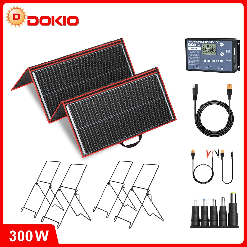 Dokio 300W 12V Foldable Mono Solar Panel Kit with Separate C