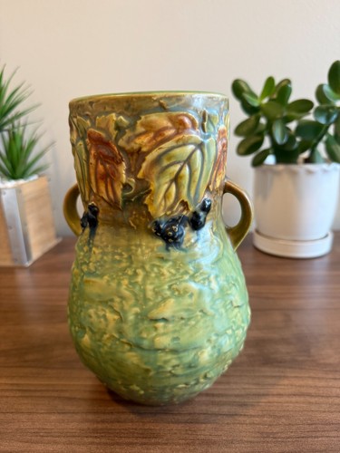 Roseville Blackberry Vase 8” Art Pottery Green Blue