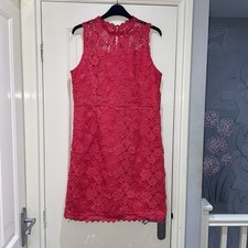 Wallis Petite Pink High Neck Lace Scalloped Shift Party Cocktail Dress UK 14 New