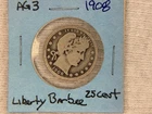 1908 US Mint Liberty Barber Quarter Dollar 90% Silver Troy ounce .1808 ASW