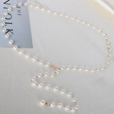Verstellbarer Damengürtel - weiße Perlenkette 112 cm Länge Accessoire