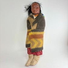 Vtg Early 20th Century Skookum Doll 12" Looking Left Calico Skirt Baby Papoose