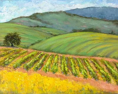 Silvia TRUJILLO Art vineyard wine country large oil modern impasto painting  