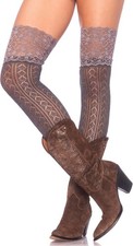 Crochet Knit Over the Knee Slouch Socks Wide Lace Top Costume Accessory 2 COLORS