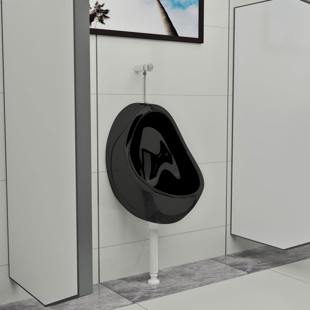 Orinatoio Ceramica Nero Sospeso con Sciacquone per Locali Pubblici