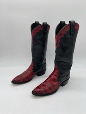 Vintage Dan Post Teju Lizard Red Black Leather Cowgirl Boots Women s 5M RARE