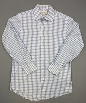Brooks Brothers Shirt Men 15.5 33 Milano Fit Thomas Mason Plaid Dress Blue White