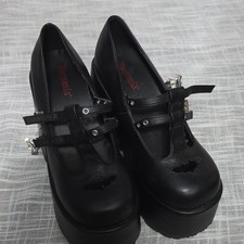 Demonia Black Platform Heels Bat Buckle Straps Block Gothic Halloween Women's 11