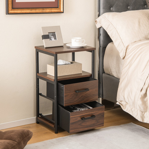 Nightstand Bedside End Table with 2 Fabric Drawers Storage Shelf for living room - Picture 3 of 8