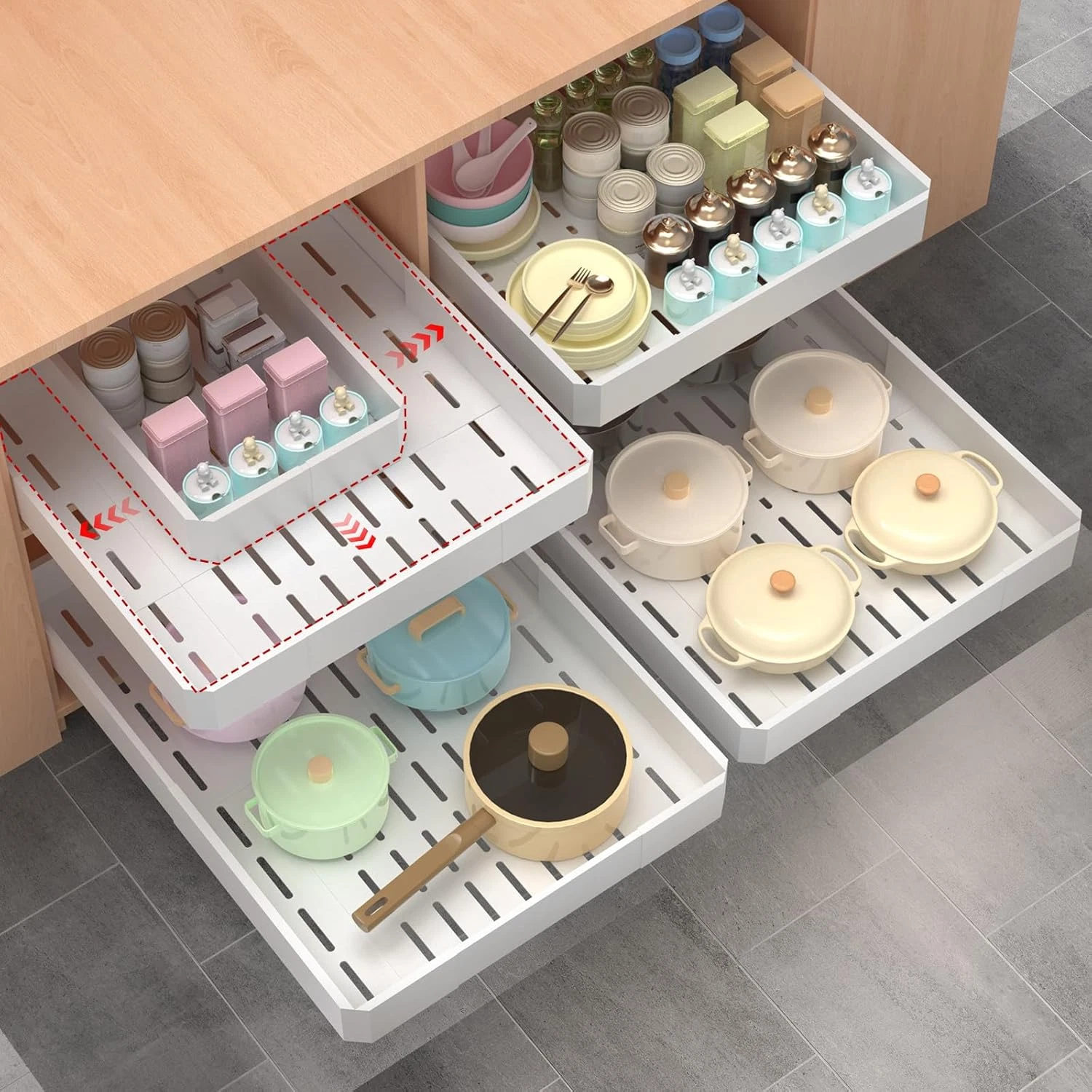 Pull Out Cabinet Organizer 2 Pack,Adjustable Width (14"-19") and Depth (17"-24")
