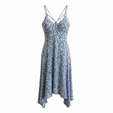 American Rag Blue Floral Handkerchief Hem Midi Dress Size L Romantic Cottage