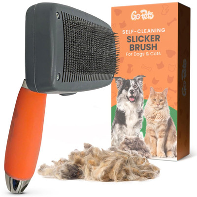 Self-Cleaning Slicker Brush for Dogs & Cats, Deshedding & Dematting Comb with Re