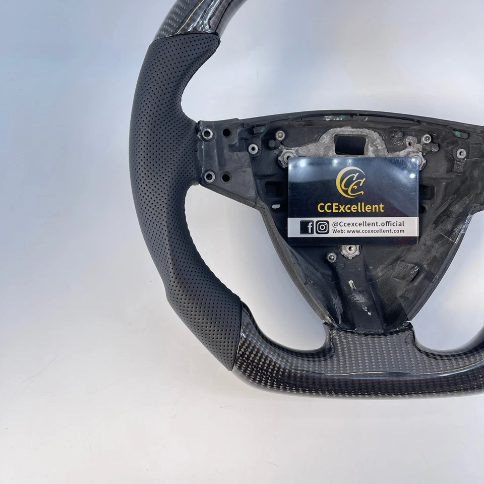 Volante de fibra de carbono real para SAAB 9-3 2006-2008/cuero perforado Foto 3 de 4