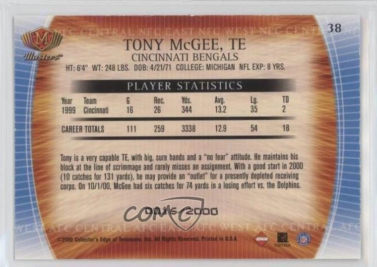 2000 Collector's Edge Masters /2000 Tony McGee #38 - Image 2 of 2