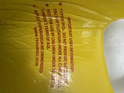 Texas Recreation Super Soft Vinyl-Coated    X Small Child's Life Jacket - Yellow image 7