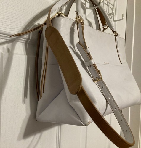 RARE Coach Chalk White Camel Edgestain Borough Bag Leather Satchel Crossbody - Picture 4 of 15