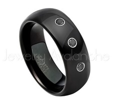 0.21ctw Black Diamond 3-Stone Ring, April Birthstone,8mm Dome Tungsten Ring #077