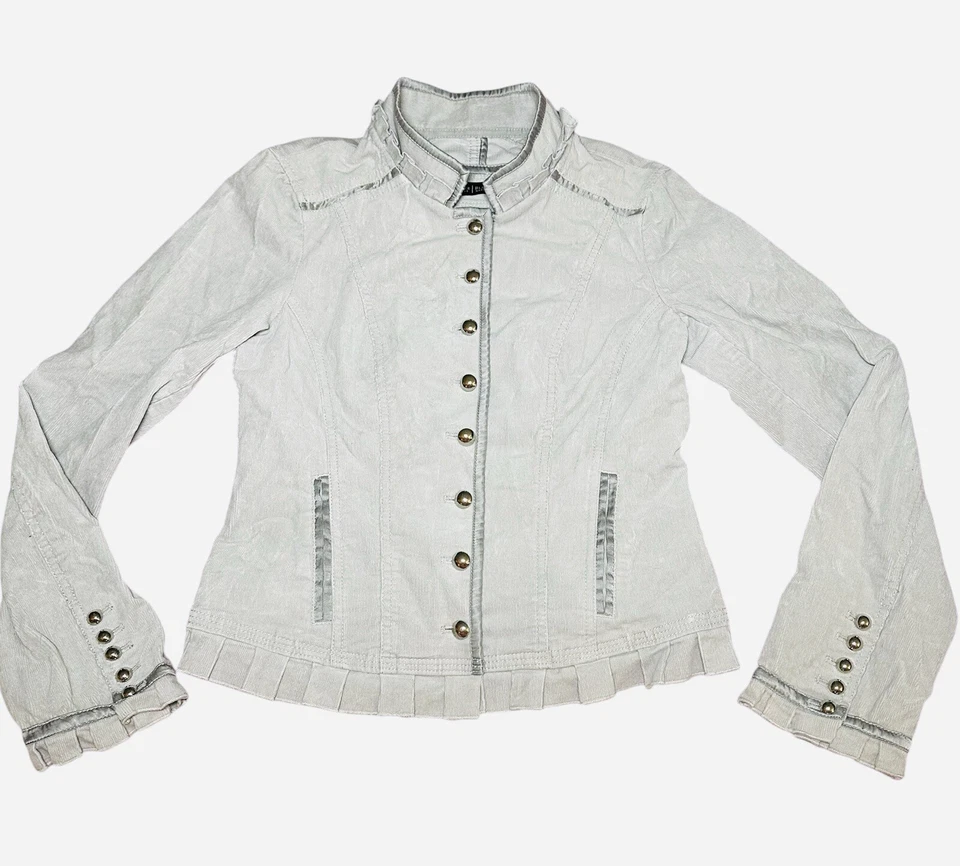 White House Black Market Corduroy Grey Jacket Size 4 Military Buttons Blazer EUC - Image 4 of 4