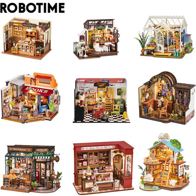 ROBOTIME 9 Bausätze DIY Miniatur Haus Holzbaukasten mit LED Erwachsene Geschenke
