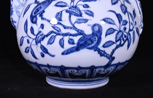Sammlerstück chinesische Handmalerei blau & weiß Porzellan Blumen Vogel Teekanne - Bild 4 von 9
