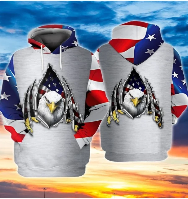 Eagle Patriot Claws Light Grey 3D HOODIE HALOWEEN GIFT CHRISTMAS GIFT US SIZE