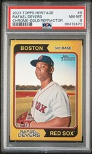 2023 TOPPS HERITAGE CHROME-GOLD REFRACTOR #8 RAFAEL DEVERS 4/5 PSA 8