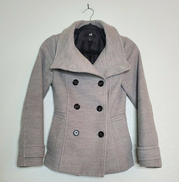 H&M Women's GREY Pea Coat Wool Jacket Winter US Sz 2 EUR 32 eBay