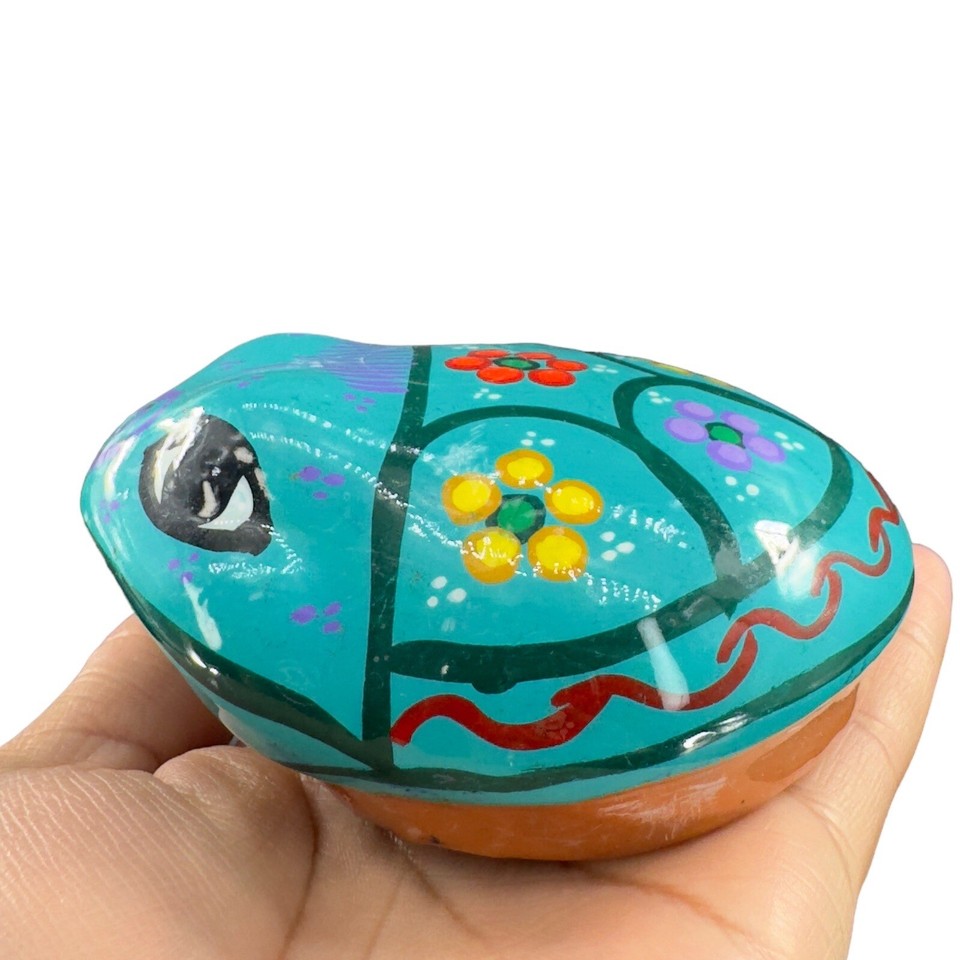 Hand Painted Mexican Pottery Ceramic Trinket Dish With Lid Jewelry