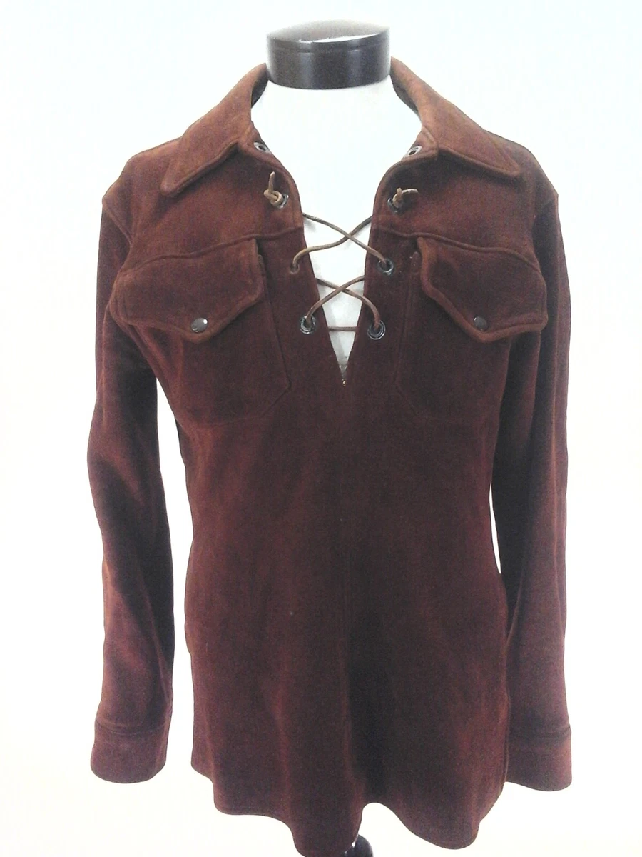 Vintage Suede Shirt Jacket 70s Lace Up Hippie Woodstock Men's M RARE