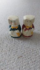 Pottery fFgurine (Old Ladies)  OR (Drinking Men) Toby style S & P Pots - 224