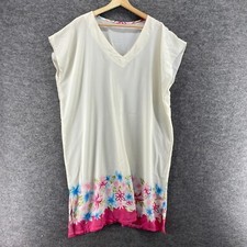 Unbranded Dress Women M White Floral Shift Short V-Neck Short Sleeve