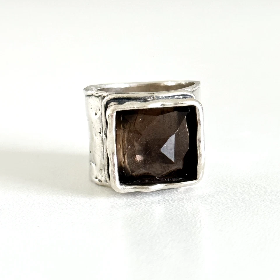 Silpada 925 Sterling Silver Smoky Quartz "Dusk Til Dawn" Hammered Ring Size 6 - Image 2 of 4