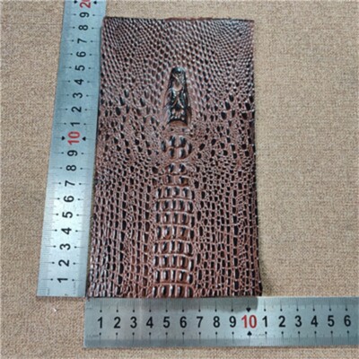 2PCS Real Leather Cowhide Crafts Crocodile Skin Hide Leather Material Dark Brown