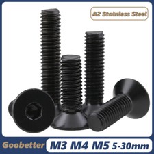 Countersunk Head Screws Hex Drive Allen Bolts A4 Stainless Steel Black M3 M4 M5