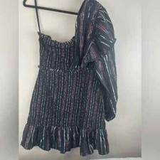 NEW FARM RIO Lurex Stripes One Shoulder Ruffle Smocked Mini Women's Size M Dress