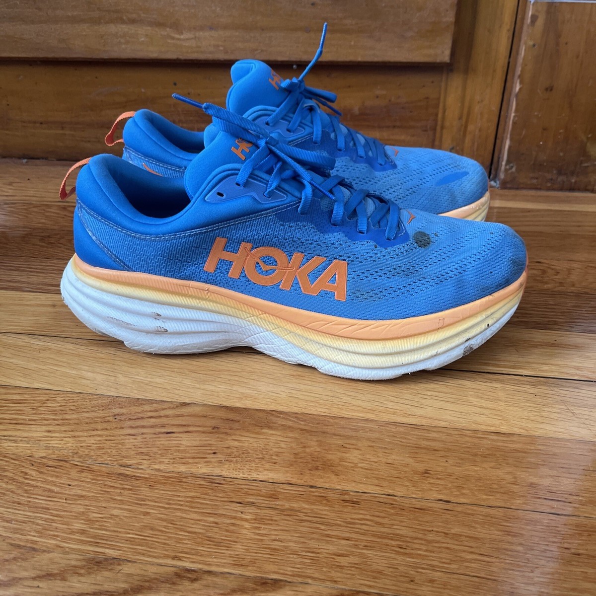 Hoka M Bondi 8 1123202 BEPM Mens Size 11 D Vibrant Yellow / Blue Running Shoes‎ Shop Mens M BONDI 8 Electric Cobalt / Lettuce | HOKA AU main image 3