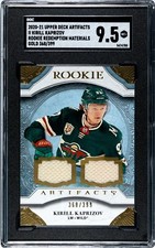 2020-21 Artifacts Dual Patch Materials Gold Rookie Card #11 Kirill Kaprizov /399