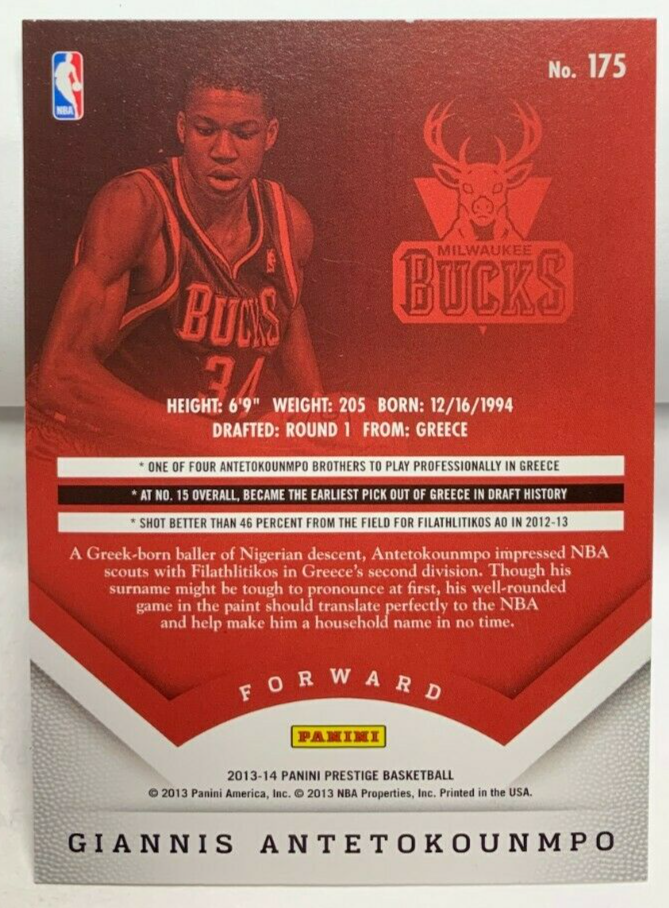 Giannis Antetokounmpo 2013-14 Panini Prestige RC Rookie Card Giannis Antetokounmpo 2013-14 Panini Prestige RC Rookie Card
