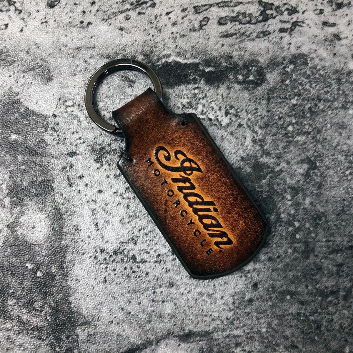 Handmade leather keychain with Indian motorcycle logo. 1EA